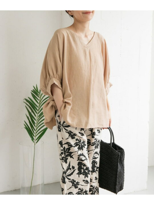 楽天市場】【SALE／30%OFF】リネンギャザースリーブVネックブラウス 