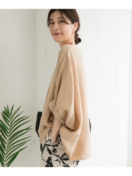 楽天市場】【SALE／30%OFF】リネンギャザースリーブVネックブラウス 