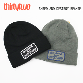 配送追跡可能メール便対応【THIRTYTWO サーティーツー 32】SHRED AND DESTROY BEANIE -スノーボードニット帽- カラー:BLACK(黒) サイズ:ユニセックスフリーサイズ(サーティーツー burton volcom スノボ ビーニー 折り返し 防寒)