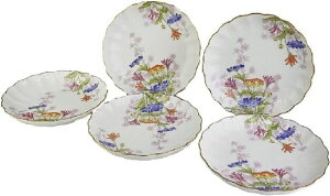 美濃焼 花ちらし銘々皿 かわいい 5枚セット 銘々皿 長角皿 菊型小皿 和菓子 径13.4cm × 2.7cm 日本製