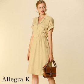 Allegra K シャツワンピース 半袖 レディース 夏 ワンピース ショート丈 無地 ポケット付き 女性ワンピース 大人可愛い カジュアル 通勤 お出かけ サマー ワンピース