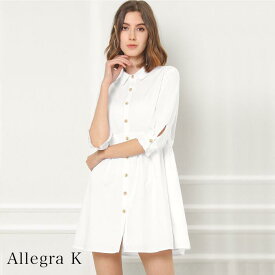 Allegra K シャツワンピース 七分袖 春 夏 ワンピース ショート丈 前開き レディース おしゃれ シャツ ワンピース 可愛い 通勤 お出かけ カジュアル 定番 エレガント