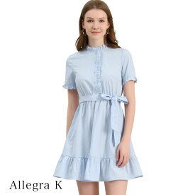 Allegra K ワンピース ショート丈 シンプル ドレス レディース ワンピース 大人可愛い 半袖 ワンピース 夏 通勤 お出かけ ディリー 着心地良い