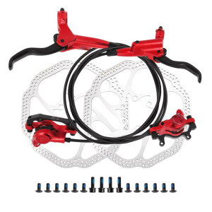 BULLSPANN 1セット 自転車ディスクブレーキキット リア左フロント右ブレーキレバー 160mmローター 自転車ディスクブレーキキャリパー ブレーキワイヤー ロードバイク MTB用 レッド