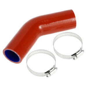 X AUTOHAUX シリコンホース シリコンチューブ エルボ45度 汎用品 4層強化 耐圧力 耐久 耐熱ホース 耐寒 耐油ホース レッド 長さ90mm 内径35mm 2個ホースバンド付きエンジンオイル ブレーキフルード