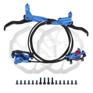 BULLSPANN 1セット 自転車ディスクブレーキキット リア左フロント右ブレーキレバー 160mmローター 自転車ディスクブレーキキャリパー ブレーキワイヤー ロードバイク MTB用 ブルー