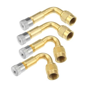 X AUTOHAUX 45度 90度 タイヤバルブ エアタイヤバルブステムエクステンダ ダストキャップスナップ付き ユニバーサル 車 トラック オートバイ バイク スクーター用 ATV ゴールドトーン 4個