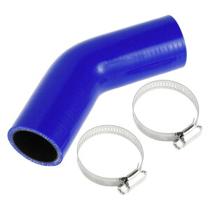 X AUTOHAUX シリコンホース シリコンチューブ エルボ45度 汎用品 4層強化 耐圧力 耐久 耐熱ホース 耐寒 耐油ホース ブルー 長さ90mm 内径40mm 2個ホースバンド付きエンジンオイル ブレーキフルード
