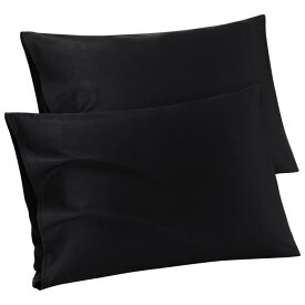PiccoCasa 綿100％ 枕カバー2個セット 封筒クロージャー付き 柔らかく 通気性 枕カバー 寝室モダンホテル ブラック 50*75cm