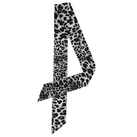 Allegra K リボンスカーフ ネッカチーフ 長方形 細い ヒョウ柄 髪飾り バッグ飾り レディース ブラックグレー 88x5cm