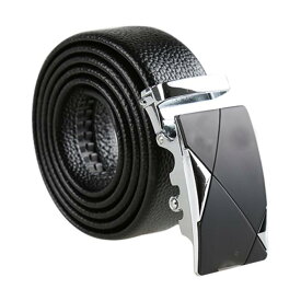 uxcell メンズ レザー ベルト オートロック 自動バックル 穴なし 紳士 ビジネス カジュアル サイズ調整 幅3.5cm ブラック シルバージオメトリック 125cm