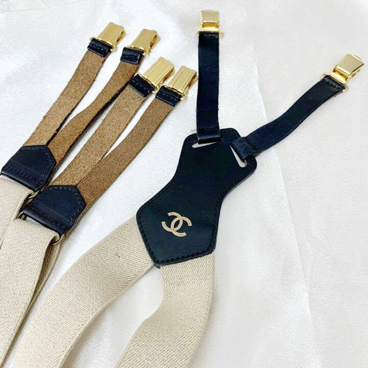 楽天市場】◇CHANEL シャネル サスペンダー ロゴ BE/BK ベージュ  