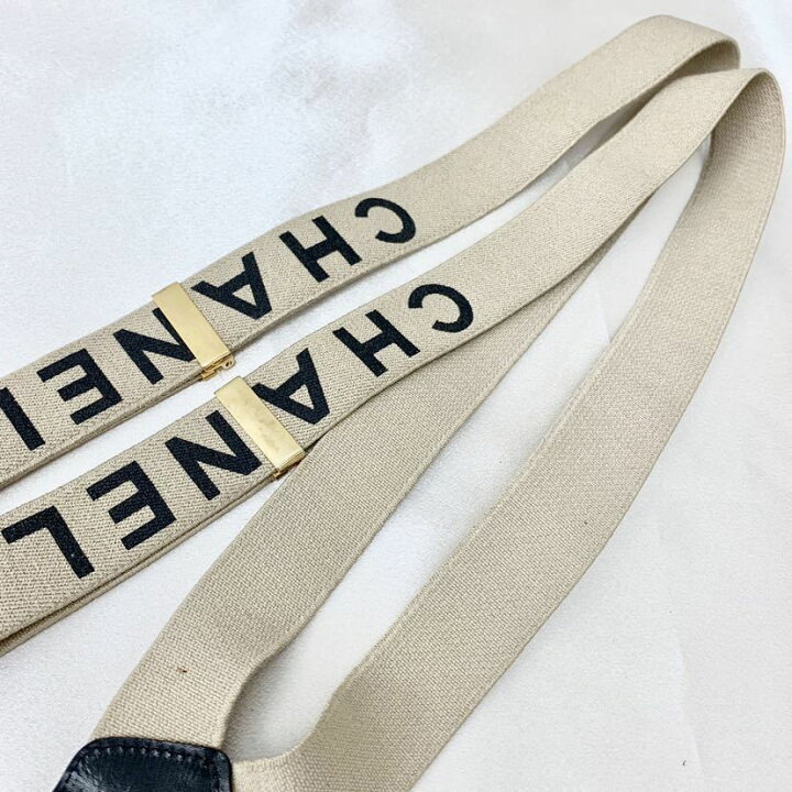 楽天市場】◇CHANEL シャネル サスペンダー ロゴ BE/BK ベージュ 