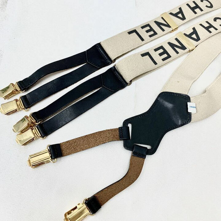 楽天市場】◇CHANEL シャネル サスペンダー ロゴ BE/BK ベージュ  