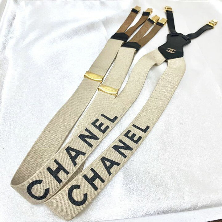 楽天市場】◇CHANEL シャネル サスペンダー ロゴ BE/BK ベージュ  