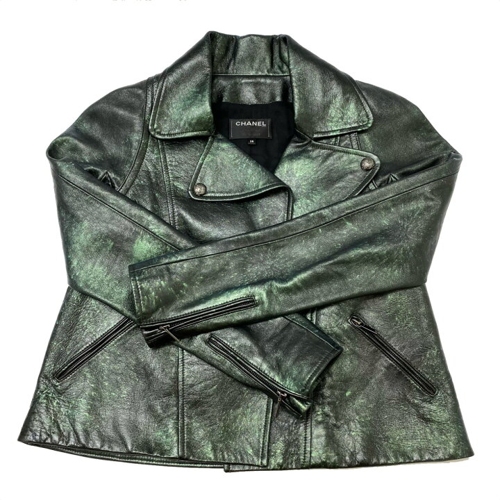 楽天市場】◇希少 CHANEL シャネル 玉虫色 BK/GR レザー ジャケット 