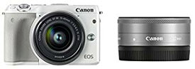 【中古】【非常に良い】Canon ミラーレス一眼カメラ EOS M3 ダブルレンズキット(ホワイト) EF-M15-45mm F3.5-6.3 IS STM EF-M22mm F2 STM 付属 EOSM3WH-WLK2 ggw725x
