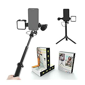【中古】(未使用・未開封品)マイク インタビューの録音のためのプロの写真ビデオカメラの電話selfieのための三脚LEDの充填ライトを持つコンデンサーマイク マイクスタンド (