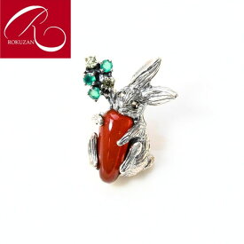 【マラソン期間中クーポン有】【碌山】シルバー ハーベスト ラビット ピン ブローチ 碌山 Rokuzan ロクザンシルバージュエリー アンティークジュエリー アクセサリー SV925 カーネリアン グリーンアゲート ペリドット ウサギ うさぎ 兎 ラッキーアイテム
