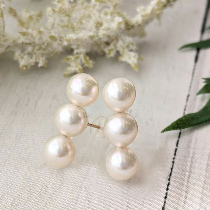 楽天市場】淡水 パール 3粒 ライン ピアス pearl 淡水真珠 照り K14GF 