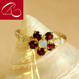 【スーパーセールクーポン有】【碌山】 シルバー ガーネット＆オパール 花・フラワー リング シルバー925 アンティーク ジュエリー おしゃれ レディース 花 フラワー真珠 ギフト プレゼント Overseas Delivery