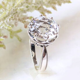 【最短翌日お届け】在庫完売後14,200円になります【碌山】 シルバー クリスタル リングRokuzan ロクザン 本水晶 クリスタルクォーツ お守り 浄化 キラキラ 大粒 一粒 アンティーク調 4月 誕生石 夏アクセ 涼し気 61220