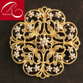 【スーパーセールクーポン有】【碌山】 シルバー ブローチ&ペンダントトップ アンティークデザインゴールドトーン・シード パール ゴージャス ペンダント 送料無料 シルバー淡水パール シルバー 花 パーティー トラベルジュエリー