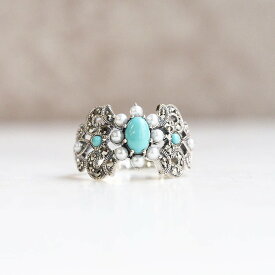 【マラソン期間中クーポン有】【碌山】シルバー トルコ石 ＆シードパール エレガント リング碌山 Rokuzan ロクザン シルバー925 シルバー アンティーク ジュエリー おしゃれ レディース 送料無料