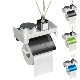 トイレットペーパーホルダー ペーパーホルダー 棚付き グリーン 粘着式 紙巻器 シングル