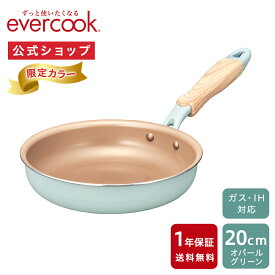 【公式通販】《限定色》evercook エバークック フライパン20cm オパールグリーン IH対応 1年保証｜オール熱源対応スタンダードシリーズ EIFP20OGR IH対応 ガス火対応 緑色 フライパン ドウシシャ pfoaフリー ふっ素コーティング