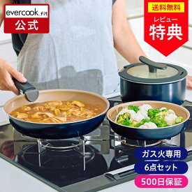 ＼ポイント10倍／【公式限定】evercook fit (エバークック フィット) ガス火専用 着脱式 6点セット ネイビー ｜ 取っ手の取れる 取手が取れる ポット18cm フライパン 20cm 26cm ガラスふた 蓋付き 専用ハンドル ガス対応 ガス火 軽量 軽い ふっ素 ドウシシャ