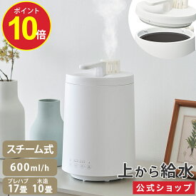 【ポイント10倍】【公式通販】カンタン給水 スチーム式 加湿器 ミストーン mistone600S KSZ-603WH ｜ 適用畳数 17畳（プレハブ）〜10畳（木造） 簡単給水 上から給水 水タンク容量3.0L タイマー 自動洗浄 加湿機 大容量 おしゃれ チャイルドロック ドウシシャ
