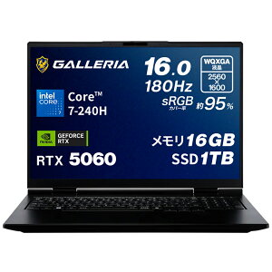 �K�����A �N���G�C�^�[ �m�[�g�p�\�R�� Core 7 240H RTX 5060 ������ 16GB / SSD 1TB Windows 11 Home 16.0�C���` 180Hz GALLERIA NSC7L-R56-C6 25169-3423