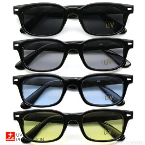 【メール便送料無料】バイカーシェード ウェリントン サングラス ライトスモーク カラーレンズ スクエア UVカット メンズ レディース アメカジ 青レンズ ブルー C