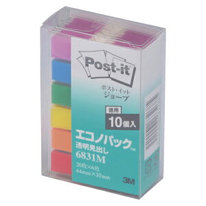 スリーエム ポスト・イット(R) ジョーブ 透明スリム 見出し 3M ポストイット ふせん 付箋 エコノパック(TM)(混色6色)