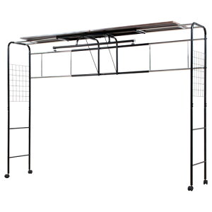 JKプラン ベッド用 ハンガーラック スチール ベッド 棚 収納 キャスター 伸縮式 ブラック ダークブラウン 衣類(BKBR)