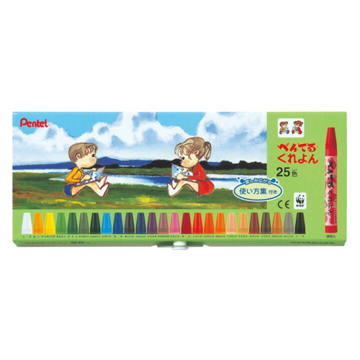 楽天市場 ぺんてる ぺんてるくれよん 小学生 工作 図工 クレヨン イラスト ２５色セット どっとカエールコレクト