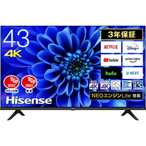 Hisense(�n�C�Z���X) �n�C�Z���X 43V�^ 4K�`���[�i�[���� �t�� �e���r 43E6G �l�b�g����Ή� ADS�p�l�� 3�N�ۏ�