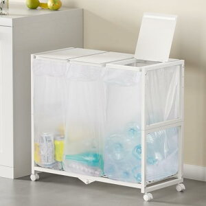 TTWO ゴミ箱 3分別 ダストワゴン ゴミ袋ホルダー 高さ三段調節20~45L袋対応 約W70xD32.5xH65cmふた付き におい遮断 キ