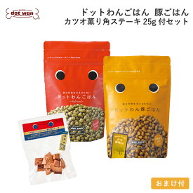 ドッグフード 無添加 国産 おすすめ シニア ドットわん ごはん 豚ごはん カツオ薫り角ステーキ25g付セット 総合栄養食 ドライフード 全犬種 全年齢対応 ドットわん