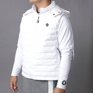 ダブルイーゴルフ ゴルフダウンベスト ドーベルマンロゴ メンズ フード取り外し可 ストレッチ 軽量 防寒 保温 ゴルフウェア 秋冬 ブラック ホワイト おしゃれ 伸縮性 スポーツ 【double E go