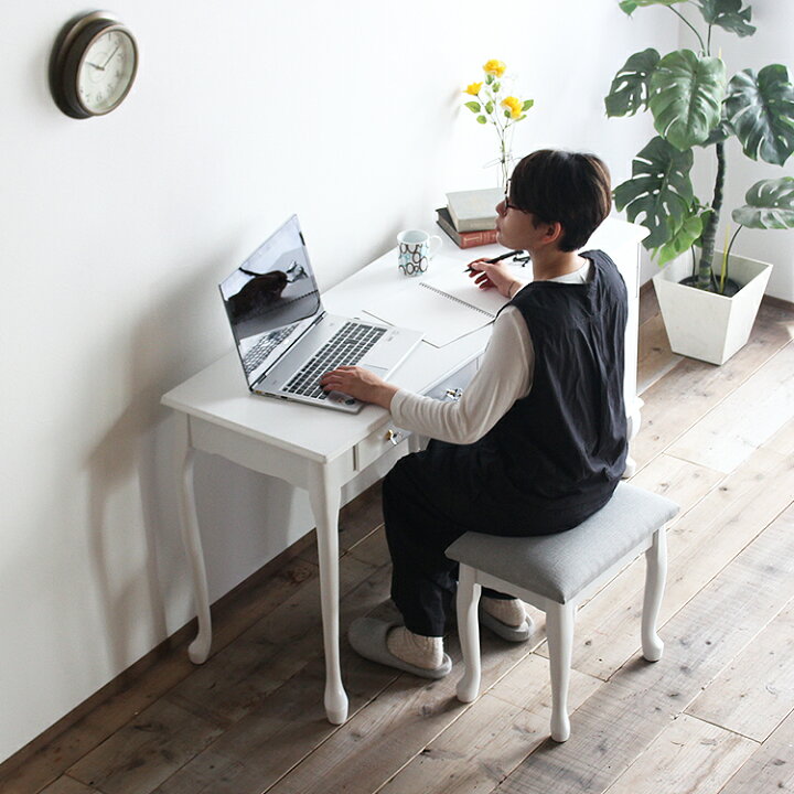 楽天市場 ドレッサー デスク 鏡なし ドレッサーテーブル デスクセット 椅子付き 姫系 ドレッサーデスク チェア セット アンティーク フレンチ テーブル 白 机 ホワイト 引き出し 幅90cm 兼用 白家具 収納 北欧 コンパクト 猫脚 勉強机 おしゃれ パソコンデスク