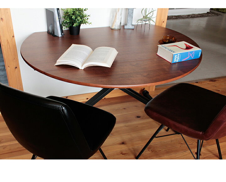 楽天市場 テーブル ダイニングテーブル 丸 昇降式テーブル デスク ローテーブル 兼用 白 おしゃれ テレワーク 折りたたみ 丸テーブル 4人掛け 机 半円 昇降テーブル 高さ調節 6人掛け ガス圧 円卓 木製 幅1cm ホワイト リモートワーク 長方形 ブラウン 折り畳み