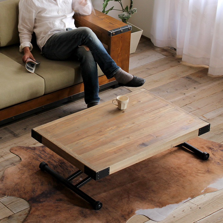 楽天市場昇降式テーブル テーブル 古材  昇降テーブル 家具 木製