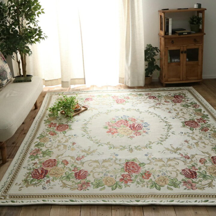 楽天市場 100円引きクーポン ラグ 絨毯 バラ カーペット 洗える 花柄 薔薇 2畳 夏用ラグ おしゃれ ラグマット 滑り止め付き ペルシャ風 ラグカーペット リビング じゅうたん 毛足短い ニ畳 140 0 春用 暖かい オールシーズン 高級感 通年 年中 サムライ家具