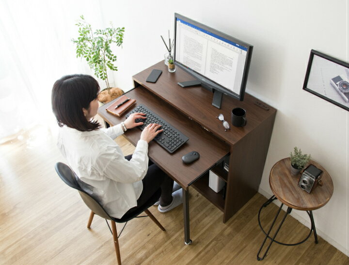 楽天市場 デスク 机 省スペース キッチンカウンター パソコンデスク 90cm幅 コンセント付き ワークデスク 作業机 収納 スライド Pcデスク コンパクト 在宅ワーク ラック付き シンプル 木製 勉強机 大人 一人暮らし 新生活 テレワーク サムライ家具