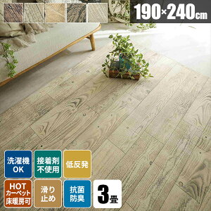 【すぐ使える300円クーポン配布中】【レビュー特典付き】ラグ ラグマット 3畳 低反発 厚手 ウッド 洗える おしゃれ 北欧 冬用 じゅうたん カーペット 絨毯 三畳 木目調 190×240 オールシーズン