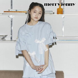 【即納】 メリージェニー merry jenny トップス 24春夏 ピンタックリボンBig Tee ミドル丈 半袖 282422703201