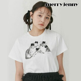 【即納】 メリージェニー merry jenny トップス 24春夏 CAT ribbon Tee ミドル丈 半袖 猫 ネコ 282422703401
