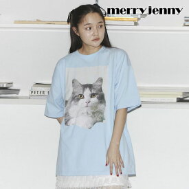 メリージェニー merry jenny トップス ギンガムcat tee 4月下旬～5月中旬予約 ミドル丈 半袖 オーバーサイズ 猫 ネコ 282422703601